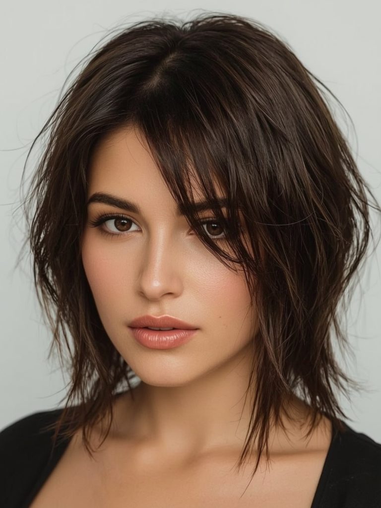 The Center Part Butterfly Haircut Long Hair For Round Face