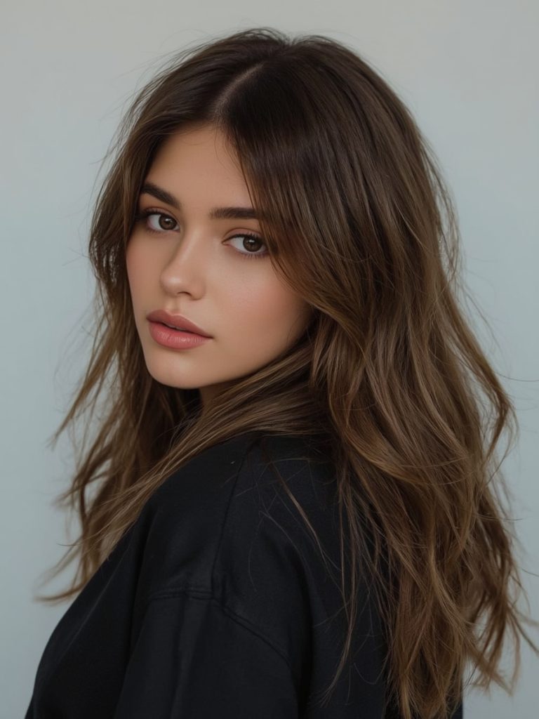 The Deep Side Part Butterfly Haircut Long Hair For Round Face