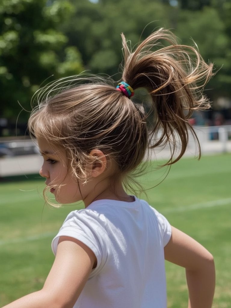 Hair Styles Kids: High Ponytail with Ribbon Accent
