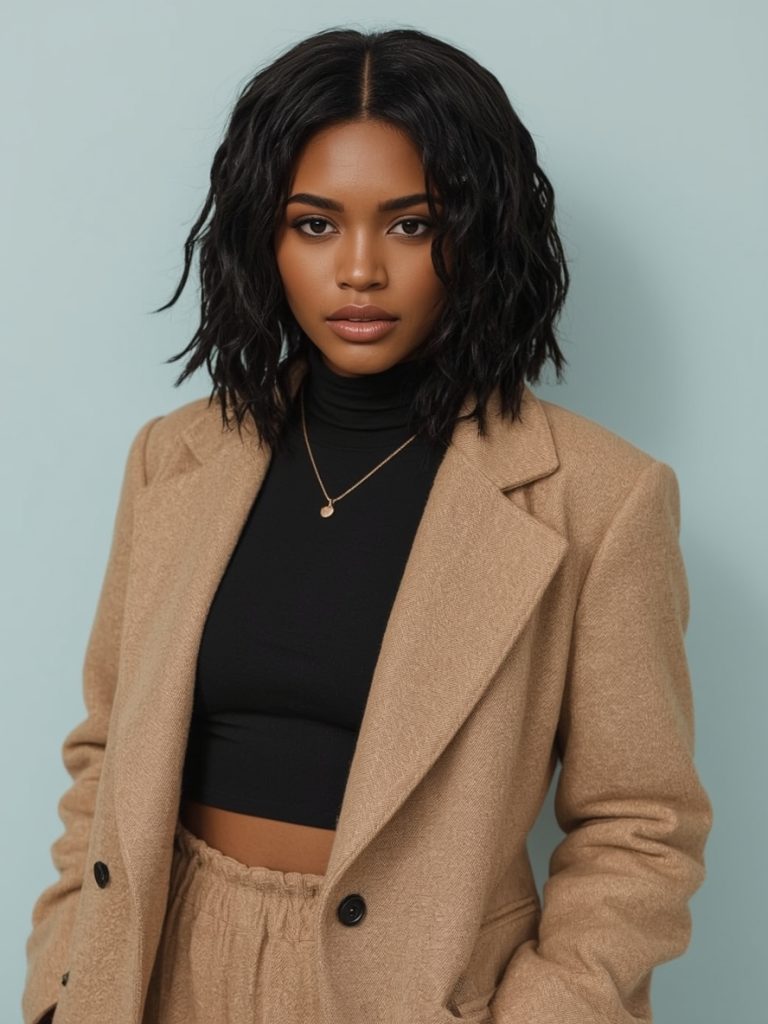 Angled Bob Haircut with Razored Ends
