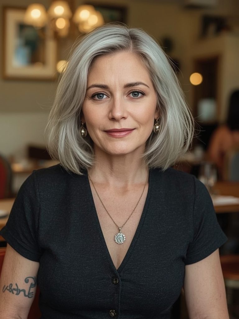 Hairstyles For Thin Fine Hair Over 60: Sweeping Side Bang with a Shaggy Lob