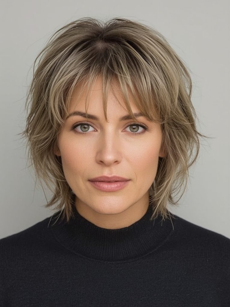 Hairstyles For Thin Fine Hair Over 60: Short Feathered Layers with Bangs