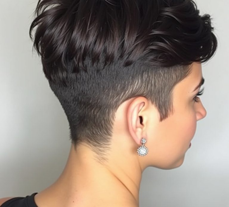 Stacked Pixie Haircut Back View: Wavy Texture